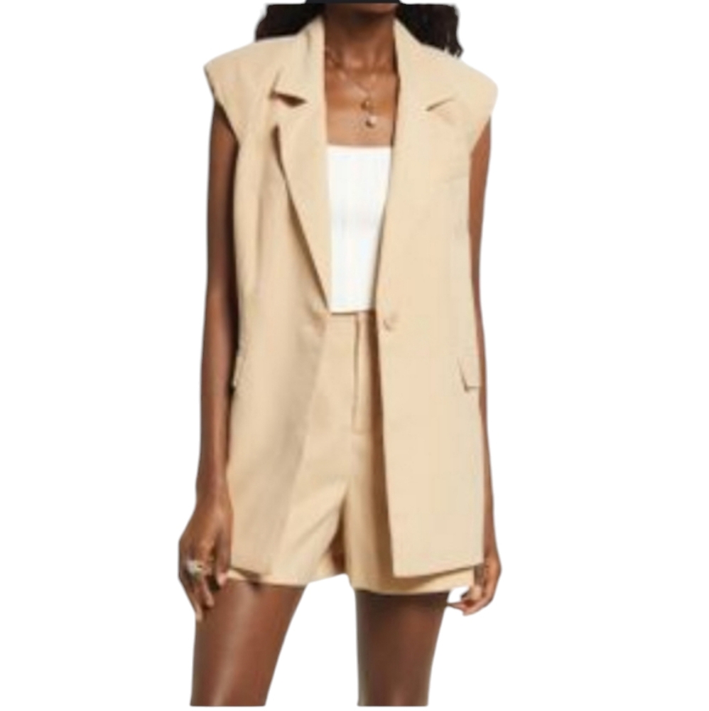 SM Sleeveless Blazer Neutral Cream Vest Nordstrom Open Edit